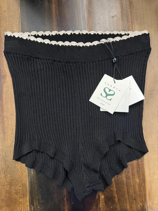 Sandro Black Ribbed Knit Shorts - Picture 3 of 6